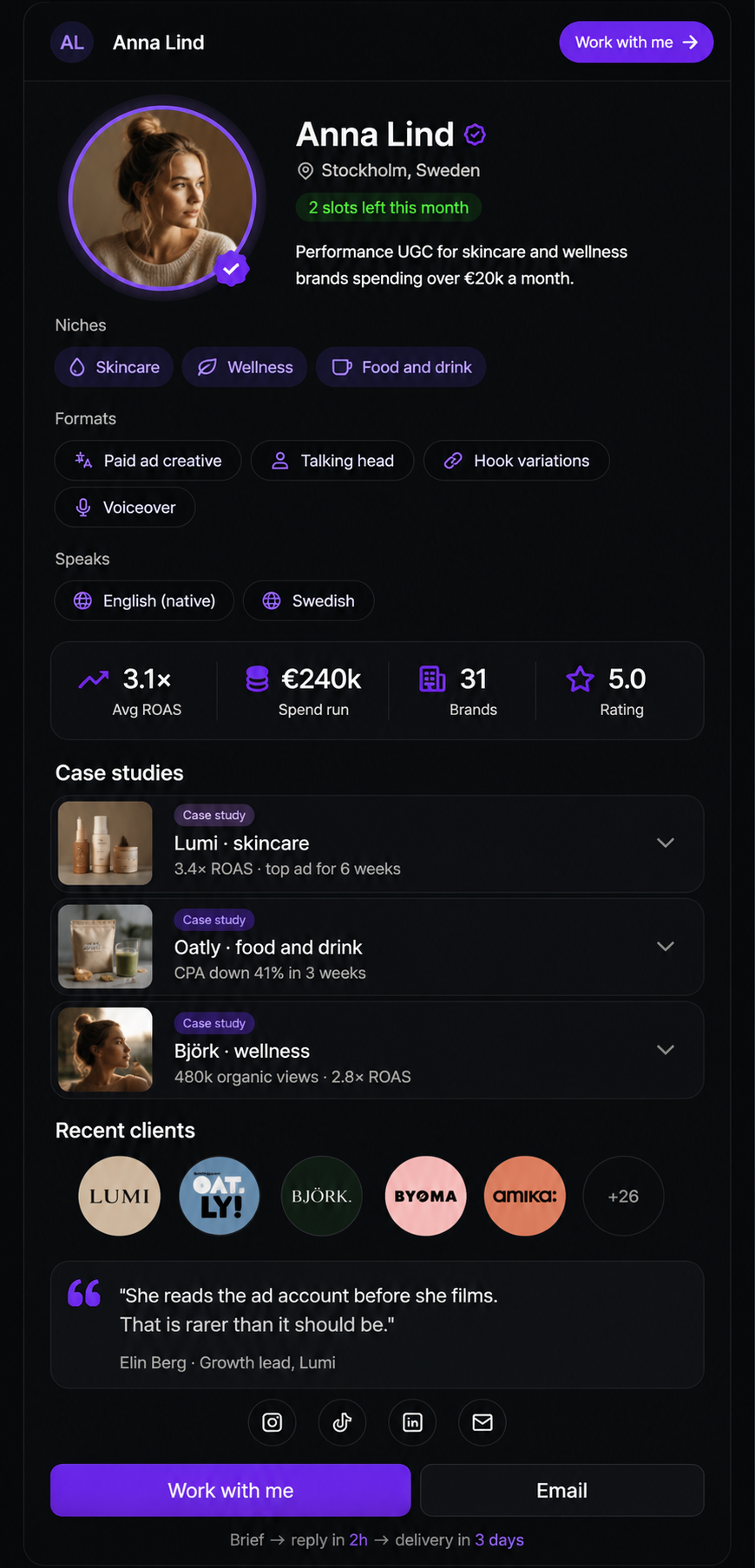 Results mini-portfolio template