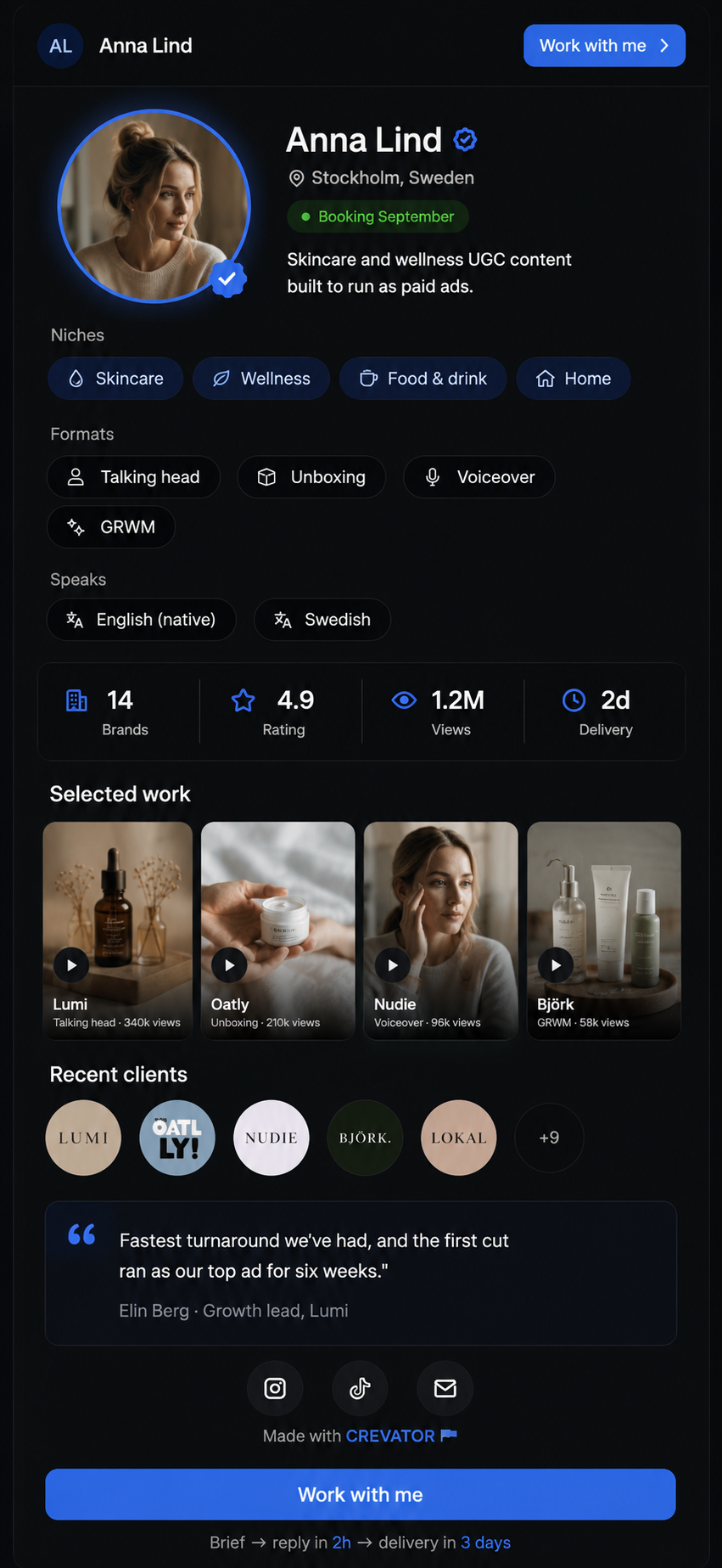 Proof mini-portfolio template on desktop